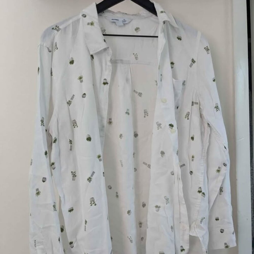 Cactus Print Old Navy The Classic Shirt White Button Down Long Sleeve